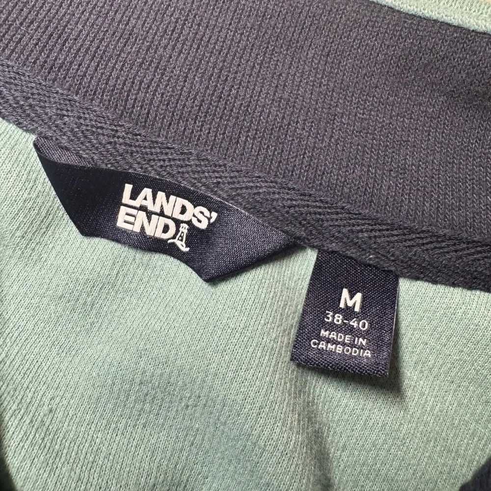 Lands' End Bedford Rib Quarter Zip Pullover Sweater Blue Green Mens Medium - Picture 4 of 8